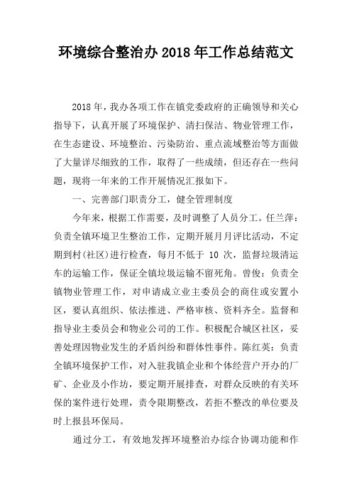 环境综合整治办2018年工作总结范文