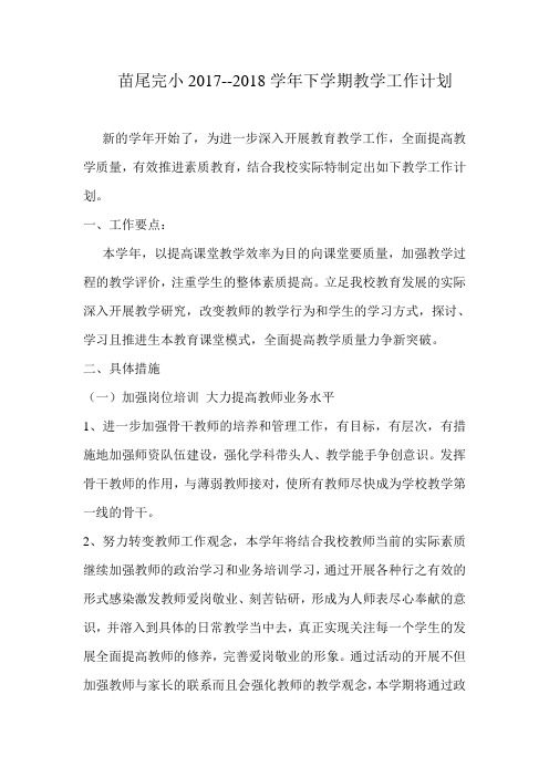 苗尾完小2017-2018下学期学校教学工作计划