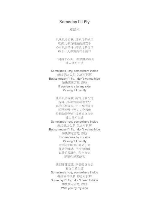 Someday I'll Fly  邓紫棋   歌词