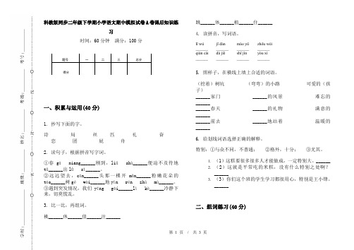 科教版同步二年级下学期小学语文期中模拟试卷A卷课后知识练习