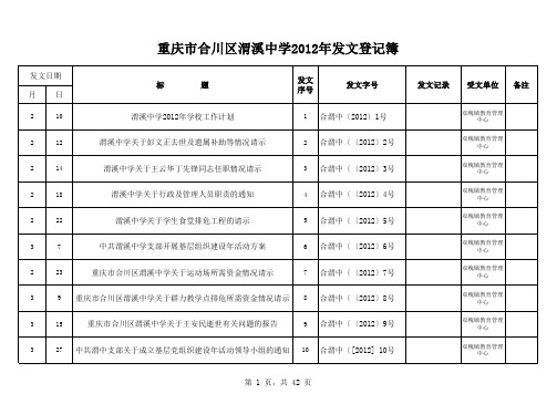 重庆市合川区渭溪中学2012年发文登记簿