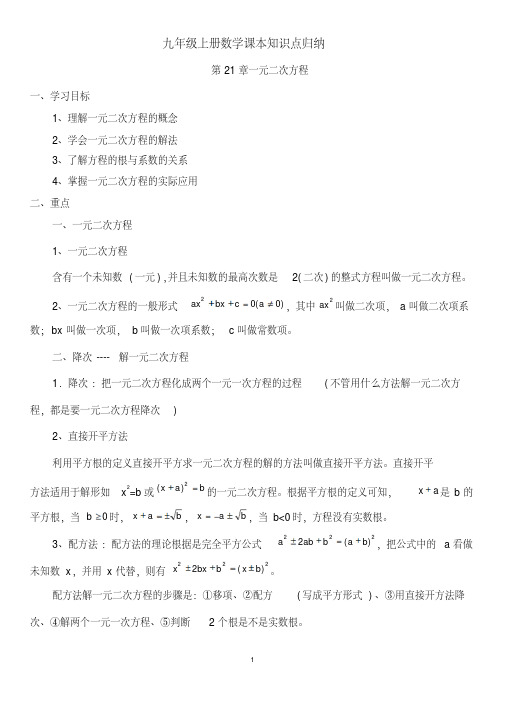 (精品)2019年人教版九年级上册数学课本知识点归纳