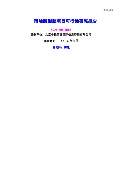 丙烯酸酯胶项目办法可行性研究报告