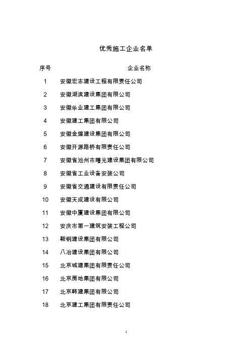 全国优秀施工企业
