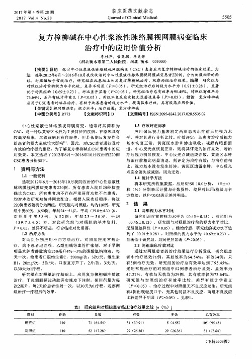 复方樟柳碱在中心性浆液性脉络膜视网膜病变临床治疗中的应用价值分析