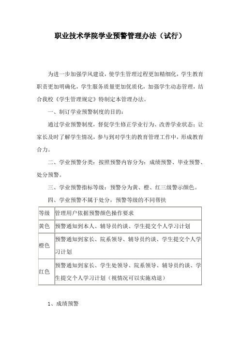职业技术学院学业预警管理办法(试行)
