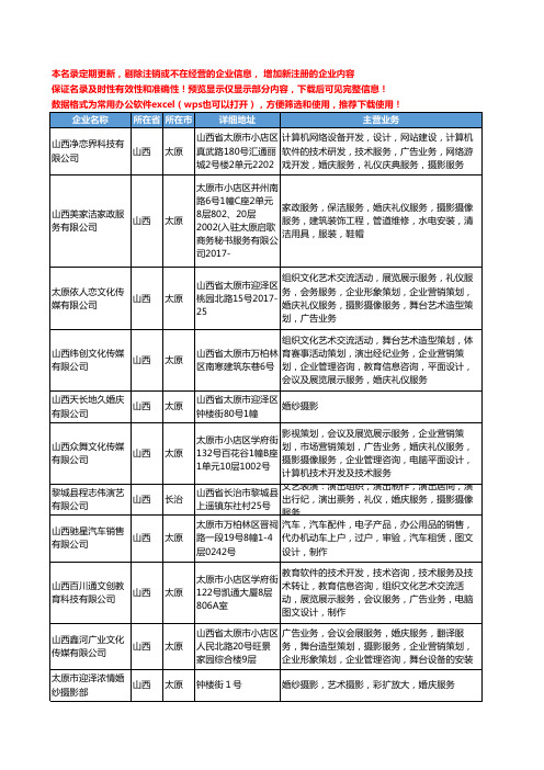 新版山西省婚庆摄影工商企业公司商家名录名单联系方式大全60家