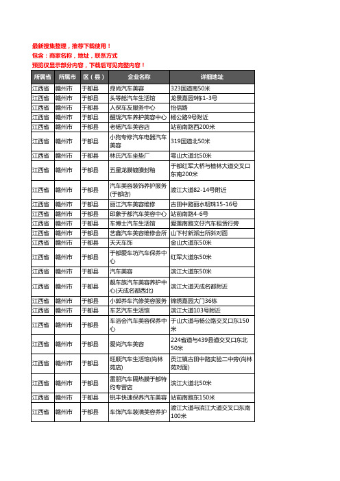 新版江西省赣州市于都县汽车装饰企业公司商家户名录单联系方式地址大全97家