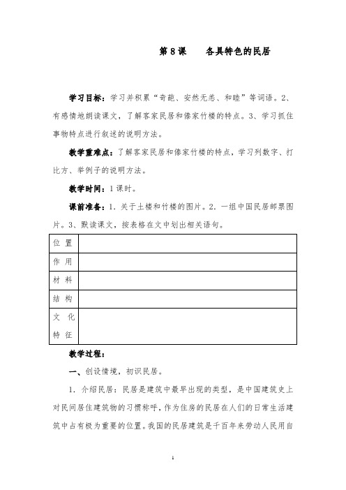 推荐精品小学语文人教版六年级下册第8课各具特色的民居