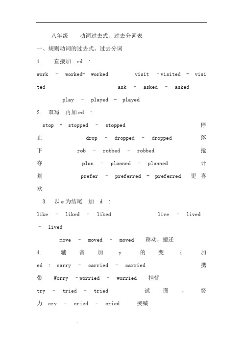 八年级    动词过去式、过去分词表