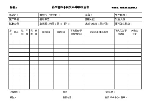 药品群体不良反应-事件报告表