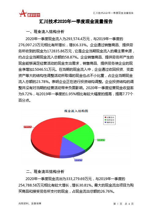汇川技术2020年一季度现金流量报告