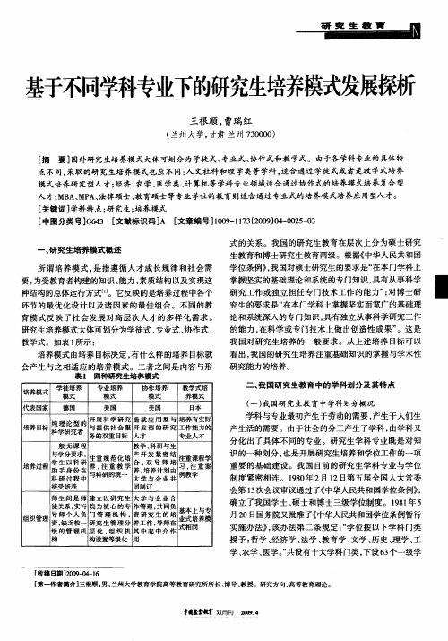 基于不同学科专业下的研究生培养模式发展探析