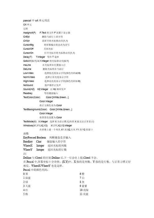 PASCAL中CRT单元用法