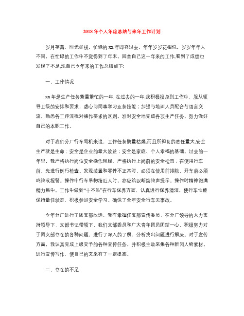 2018年个人年度总结与来年工作计划