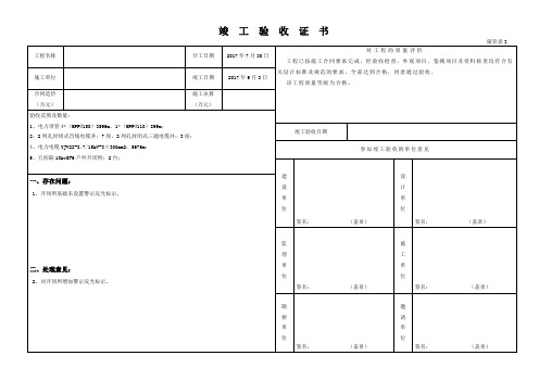 竣工验收证书(政府投资,电力工程)