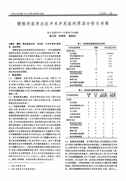 腰椎间盘突出症手术并发症的原因分析与对策