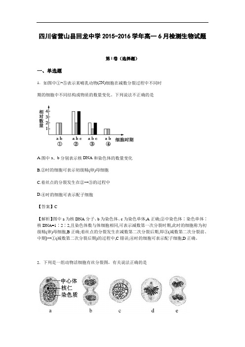 四川省营山县回龙中学2015-2016学年高一下学期6月检测
