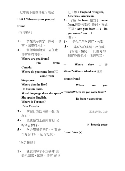 七年级下册英语复习笔记.doc