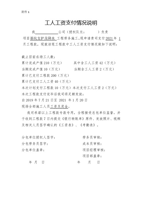 工人工资支付情况说明