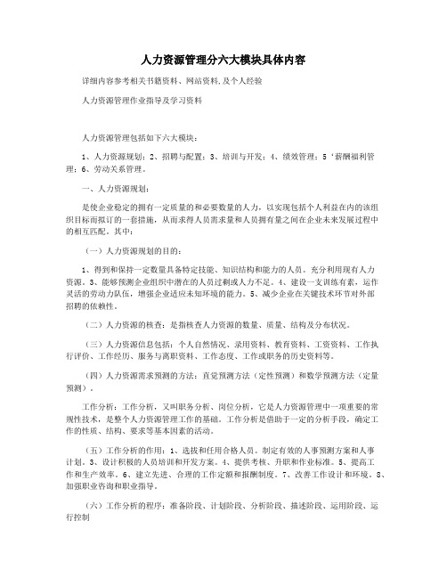 人力资源管理分六大模块具体内容