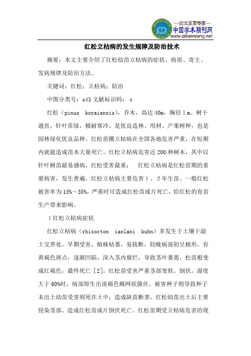 红松立枯病的发生规律及防治技术