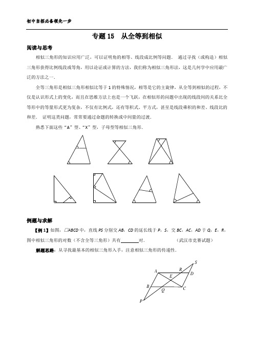 重点高中自招必备 九年级 专题15 从全等到相似