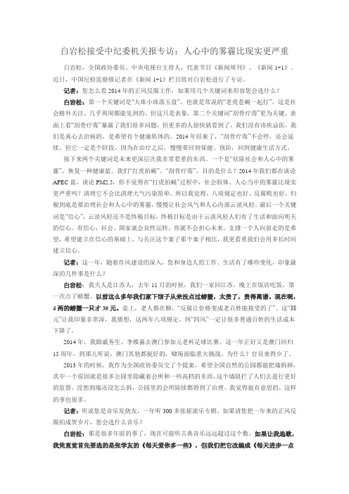 白岩松接受中纪委机关报专访：人心中的雾霾比现实更严重