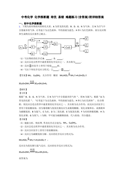 中考化学 化学推断题 培优 易错 难题练习(含答案)附详细答案