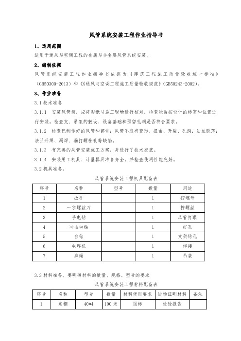 17风管系统安装作业指导书