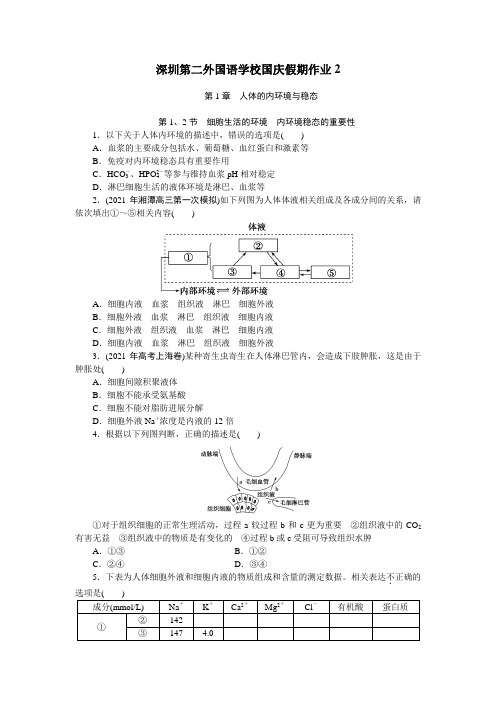 生物必修三第一章第二章练习含详细解答