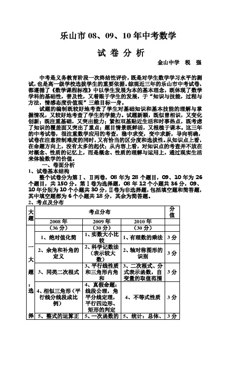 乐山市080910年中考数学
