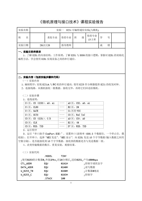 合工大 微机原理 实验报告