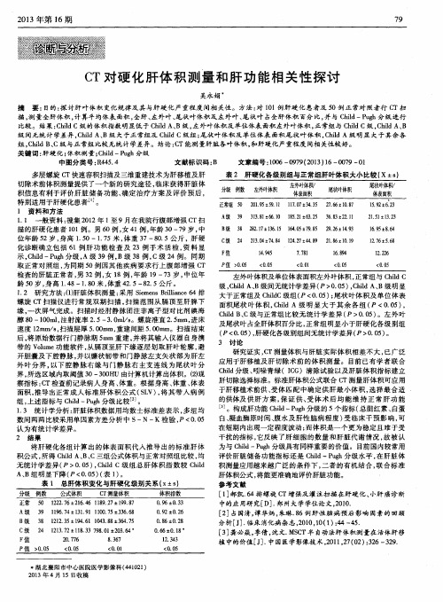CT对硬化肝体积测量和肝功能相关性探讨