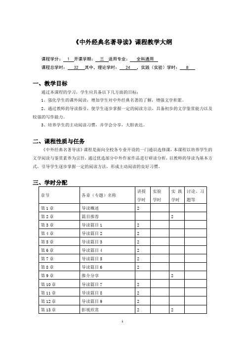 《中外经典名著导读》课程教学大纲