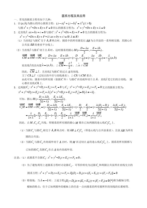 圆系方程及其应用2012.10.11