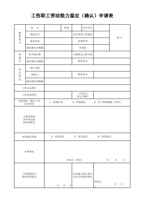 劳动能力鉴定申请表(样)