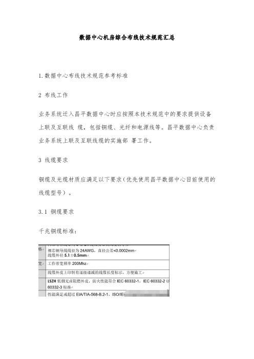 数据中心机房综合布线技术规范汇总