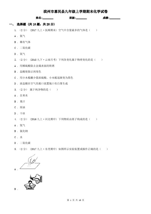 滨州市惠民县九年级上学期期末化学试卷