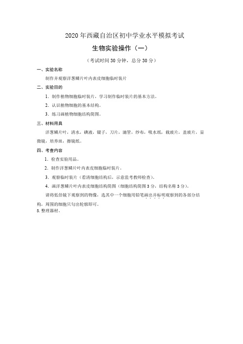 2020年西藏自治区生物模拟考试实验试卷及详解