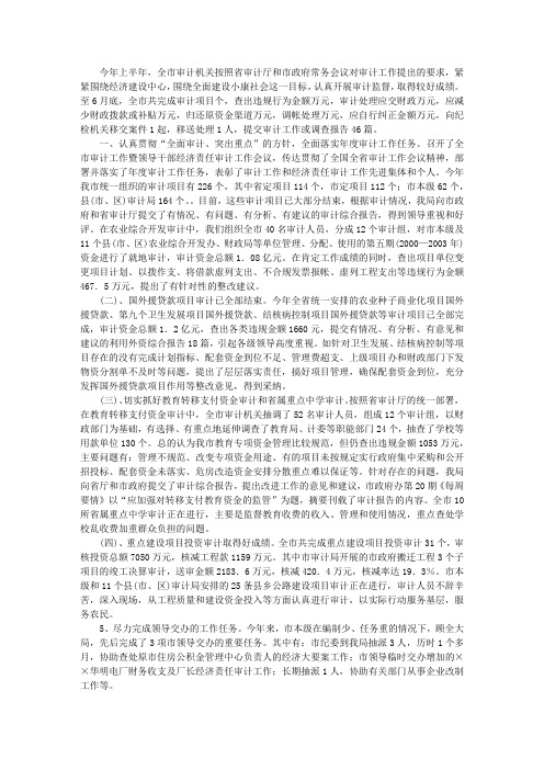 2006年上半年工作总结(审计局)