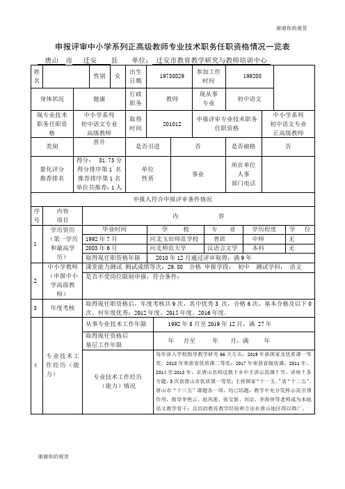 申报评审中小学系列正高级教师专业技术职务任职资格情况一览表.doc