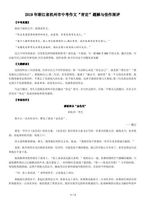 2019年浙江省杭州市中考作文“肯定”题解与佳作展评