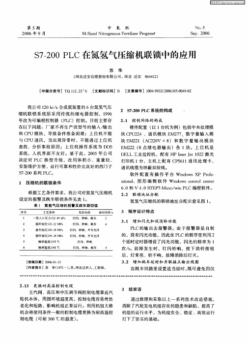 S7—200 PLC在氮氢气压缩机联锁中的应用