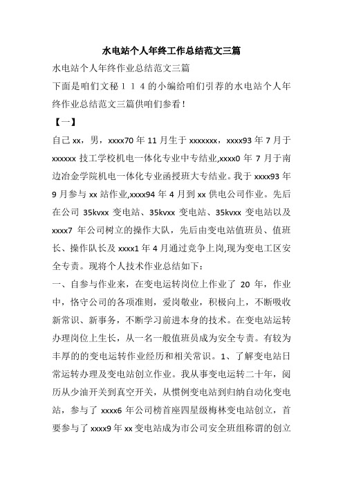 水电站个人年终工作总结范文三篇