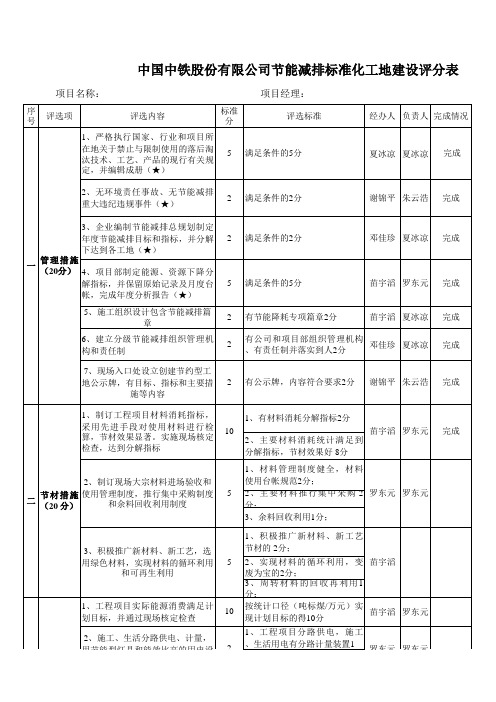 中国中铁股份有限公司节能减排标准化工地建设评分表(7.30早修改意见)