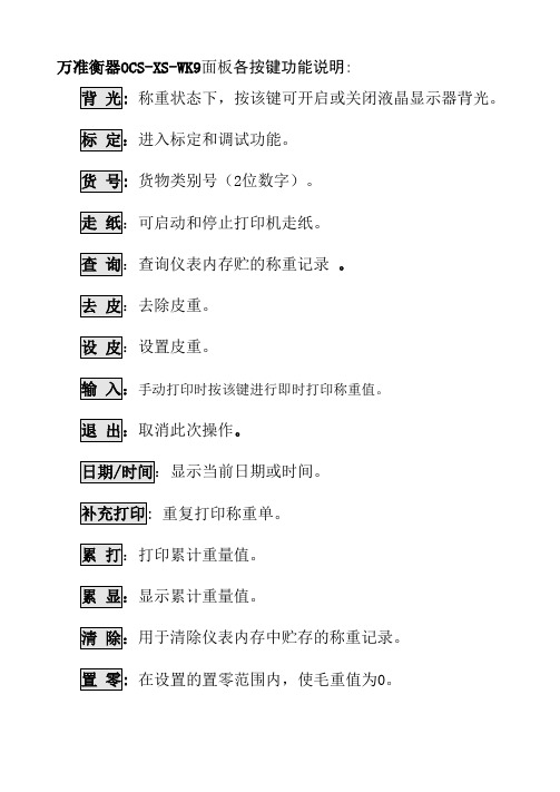 无线吊秤WK9各按键功能说明