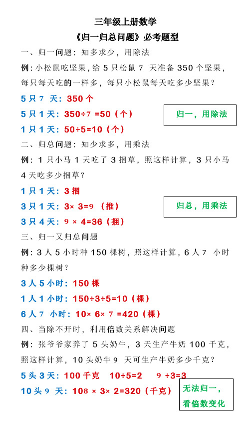 三年级上册数学 《归一归总问题》必考题型