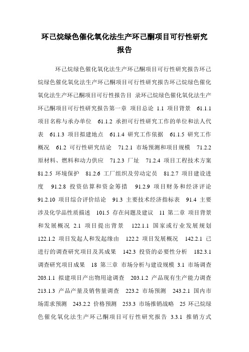 环己烷绿色催化氧化法生产环己酮项目可行性研究报告