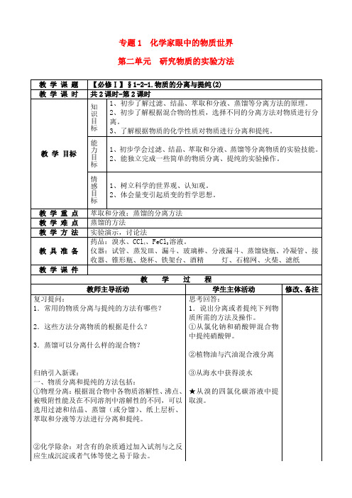 高中化学 物质的分离与提纯(2)教案 苏教版必修1